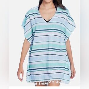 Kona Sol Scoop Neck Stripes Kaftan Tunic Swimsuit Cover Up Size Medium